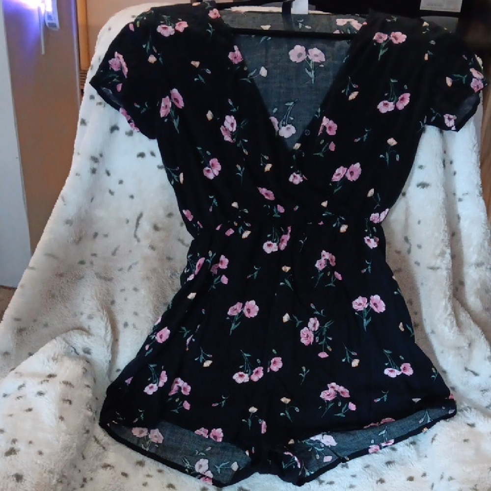 H&M Black and Pink Floral Romper